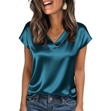 Summer Fashion Casual Short Sleeve Shirt V Neck-Green XXL