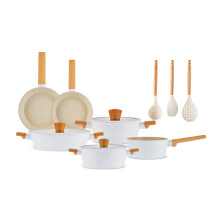 Karaca Swiss Crystal Almond Cream 12-Piece Non-Stick Induction Ceramic Cookware Set, Cream