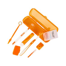 (Boxed orange) Orthodontic Teeth Care Kit Clean Brace Portable Travel Toothbrush Mirror Dental Brush Supplies Floss Thread Tool