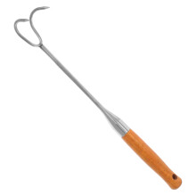 BBQ Meat Flipper Stainless Steel Double Hook Heavy Duty Turner with Wooden Handle for Grilling and Fishing