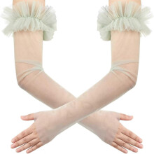 (Light green) Seethrough Arm Sleeves Sheer Gloves For Bride Wedding Gowns Formal Occasion Elbow Length Fingerless Gloves for Banquets White