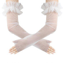 (White) Seethrough Arm Sleeves Sheer Gloves For Bride Wedding Gowns Formal Occasion Elbow Length Fingerless Gloves for Banquets White