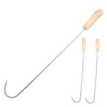 3pcs Stainless Steel BBQ Meat Flipper Hooks with HeatResistant Wooden Handle for Grilling and Outdoor Cooking