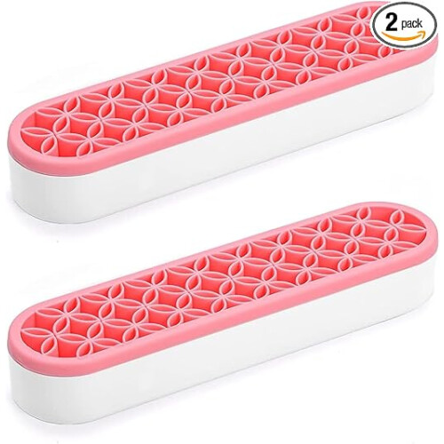 2PCS Makeup Brush Holder Organizer Silicone Desk Storage Box Pink