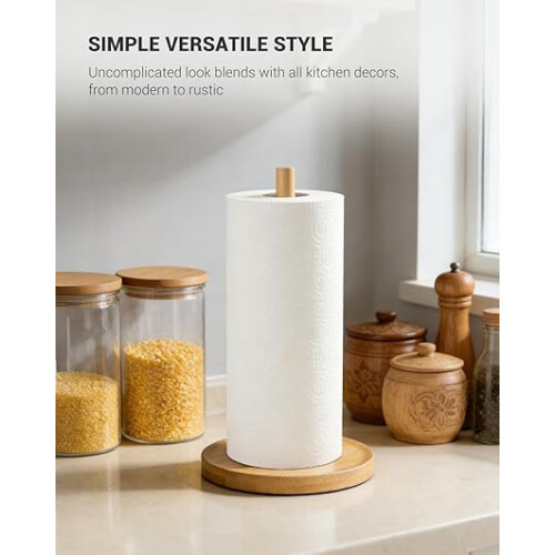 Suporte de bambu para papel toalha, de chão, para bancada de cozinha. 1