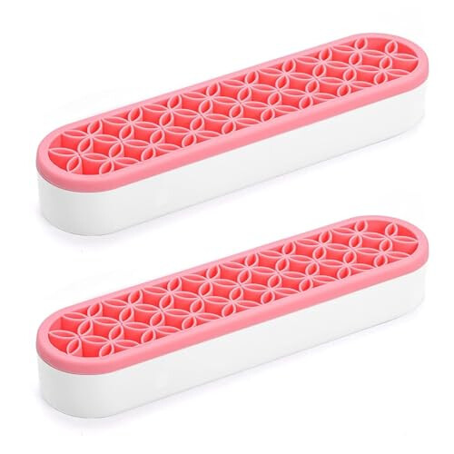 2PCS Makeup Brush Holder Organizer Silicone Desk Storage Box Pink 1