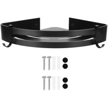 Eckregal fürs Badezimmer, Aluminium, Wandmontage, Aufbewahrungskorb, Schwarz