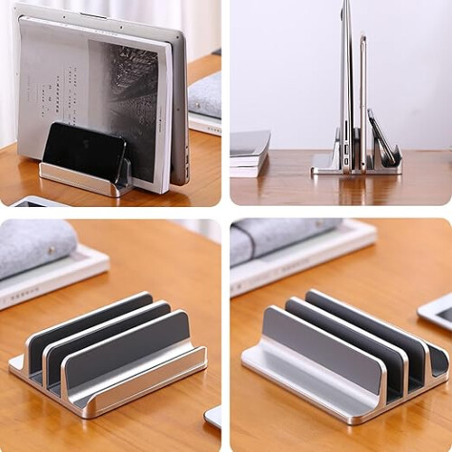 Supporto verticale in alluminio argento per laptop, tablet e smartphone 2