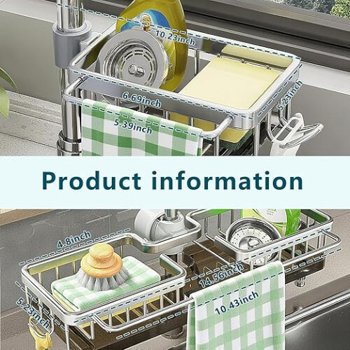 Kitchen Sink Faucet Organizer Adjustable Sponge Holder Caddy Grey 2