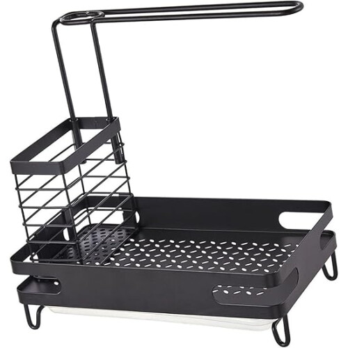 Kitchen Sink Organizer Rack Countertop Sponge Holder Drain Shelf Black 2