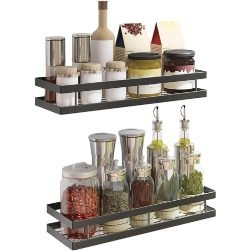 Wall Mount Spice Rack Organizer Kitchen Shelf Black
