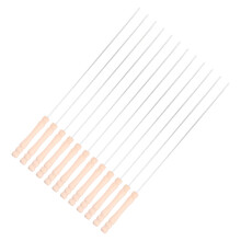 12pcs Stainless Steel BBQ Skewers with Wooden Handles, Reusable Long Kabob Sticks for Grilling Meat and Veggies