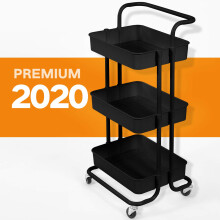 Heavy Duty 3 Tier Rolling Utility Cart with Lockable Wheels and Ergonomic Handle, Metal Organizer for Home Office Kitchen (Black01)