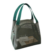 (Green) Breathable Mesh Cosmetic Storage Bag Transparent Travel Organizer Spacious Toiletries Container with Portable Handle Grey