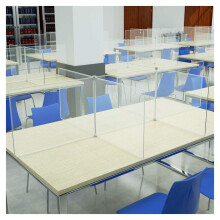 Transparent Resin Sneeze Guard 4Person Table Divider Shield with Steel Frame for Cafeteria and Office