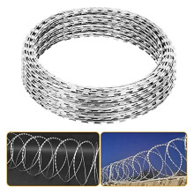10M 33FT Galvanized Steel Razor Wire Roll with Sharp Razor Barbs, CorrosionResistant Fence for Security