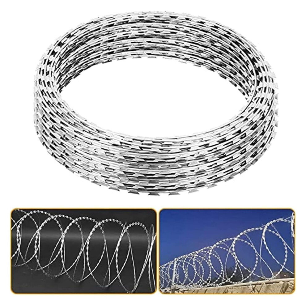 10M 33Ft Galvanized Steel Razor Wire Roll With Sharp Razor Barbs, Corrosionresistant Fence For Security 9351714567763
