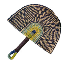 (2) Hand Woven Grass Fan Multiple Color Summer Cooling Fan and Unique Home Decoration