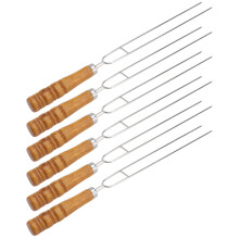 6Pcs Marshmallow Roasting Sticks with Long Wooden Handles, Reusable Barbecue Skewers for Outdoor Grill