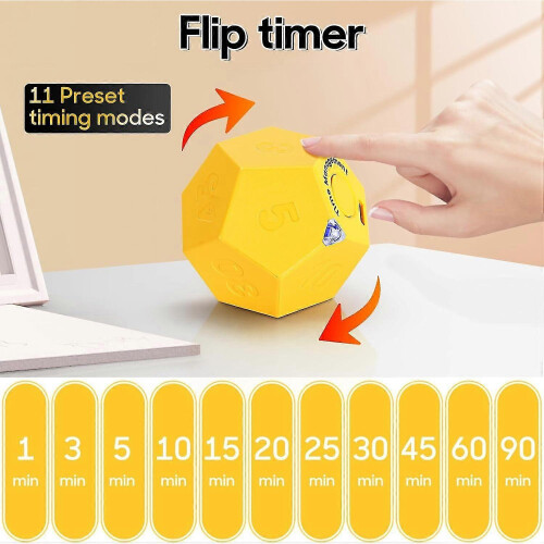 (Yellow) Cube Timer, Time Management Dodecahedron Timer, Timer For Kids, Kitchen Timer For Cooking, Productivity Pomodoro Timer-Good 2