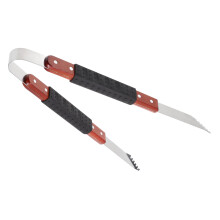 Wood Handle BBQ Tongs with Secure Slip Grip, Durable Grill Clips for Outdoor Cooking and Serving