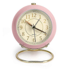 (Pink) Silent Bedside Clocks Battery Operated Non Ticking Desk Clock Analogue Alarm Clock Bedroom Retro Alarm Clock Simple[HY]-Good