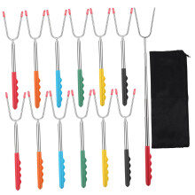 12pcs Telescoping BBQ Forks Stainless Steel Roasting Sticks Set with Ergonomic Comfort Grip for Campfire Grilling