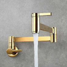 (gold) High qualityPot Filler Tap Wall Mounted Foldable Kitchen Faucet Single Cold Single Hole Sink Tap Rotate Folding Spout Brushed Gold Brass