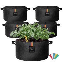 5 Pack 15 Gallon Fabric Grow Bags with Breathable Durable 300G Material and Reinforced XStitch Handles for Vegetables and Flowers