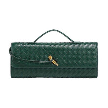 (coffee) Women's Handmade Woven Crossbody Bag - Leather Clutch Purse Detachable Shoulder
