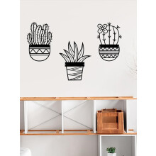 Metal Wall Art Cactus Pendant with Minimal OneLine Design, Modern Minimalist Line Art Decor