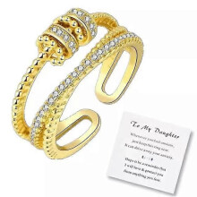 (Yellow) Fidget Ring, Anxiety Ring for Women, Silver Ring with Beads Spinner Ring, Stress Reliever Spinner Rings, Adjustable Open Ring