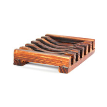 Carbonized Bamboo Dish Holder with Water Drain Design, Stylish Wooden Rack for Kitchen and Bathroom