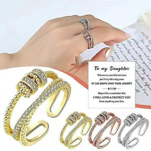 (Silver) Fidget Ring, Anxiety Ring for Women, Silver Ring with Beads Spinner Ring, Stress Reliever Spinner Rings, Adjustable Open Ring 1