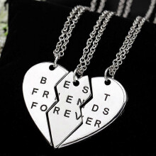 (silver) 3pcs Personalized Best Friends Forever Necklace Stainless Steel Engraved Puzzle Heart Friendship Pendant Necklaces Gift