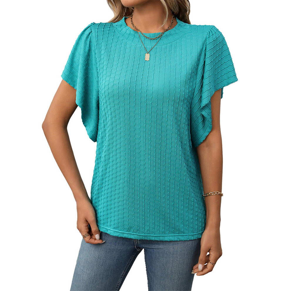 Turquoise Women Casual Top Business Work Blouses Shirts- S