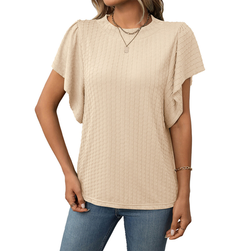 Beige Women Casual Top Business Work Blouses Shirts Short- M