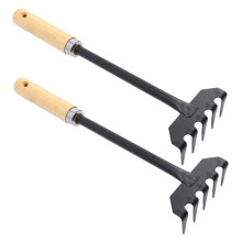 2Pcs Small Garden Hand Rake Set, Lightweight Wood and Iron Mini Tool for Weeding and Soil Loosening