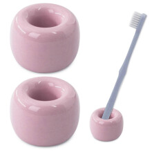 (Pink) 2PCS Ceramic Toothbrush Holder Stand, Mini Handmade Couple Toothbrush Storage for Bathroom Vanity Countertops