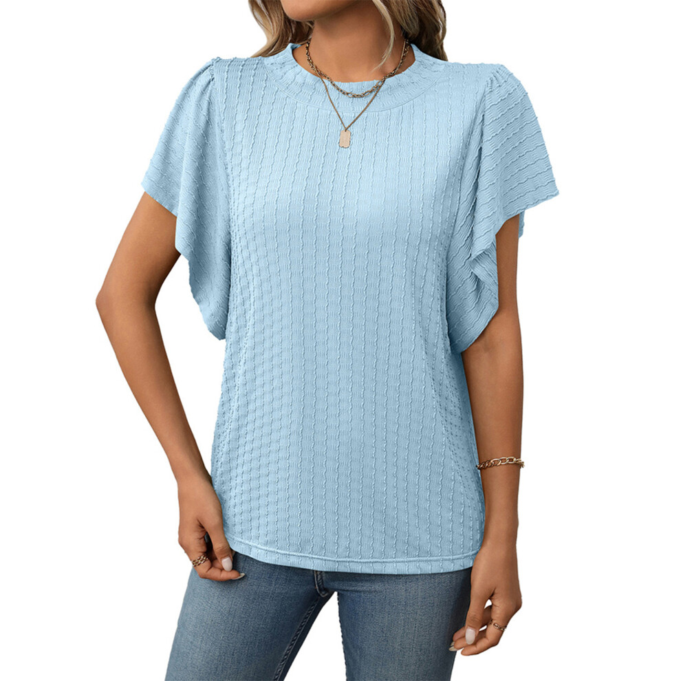 Sky Blue Women Casual Top Business Work Blouses Shirts- M