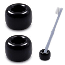 (Black) 2PCS Ceramic Toothbrush Holder Stand, Mini Handmade Couple Toothbrush Storage for Bathroom Vanity Countertops