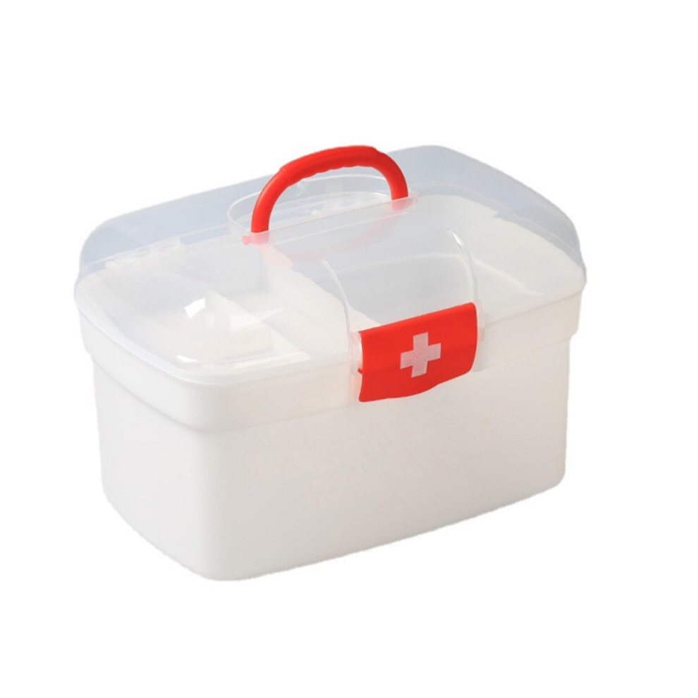 2 Tier Medicine Storage Box with Clear Lid and Secure Sealing Buckle, Large Capacity First Aid Organizer for Home and Travel
