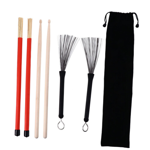 Retractable Steel Wire Drum Brushes Set with Secure Grip and Storage Bag for Low Volume Jazz Performance