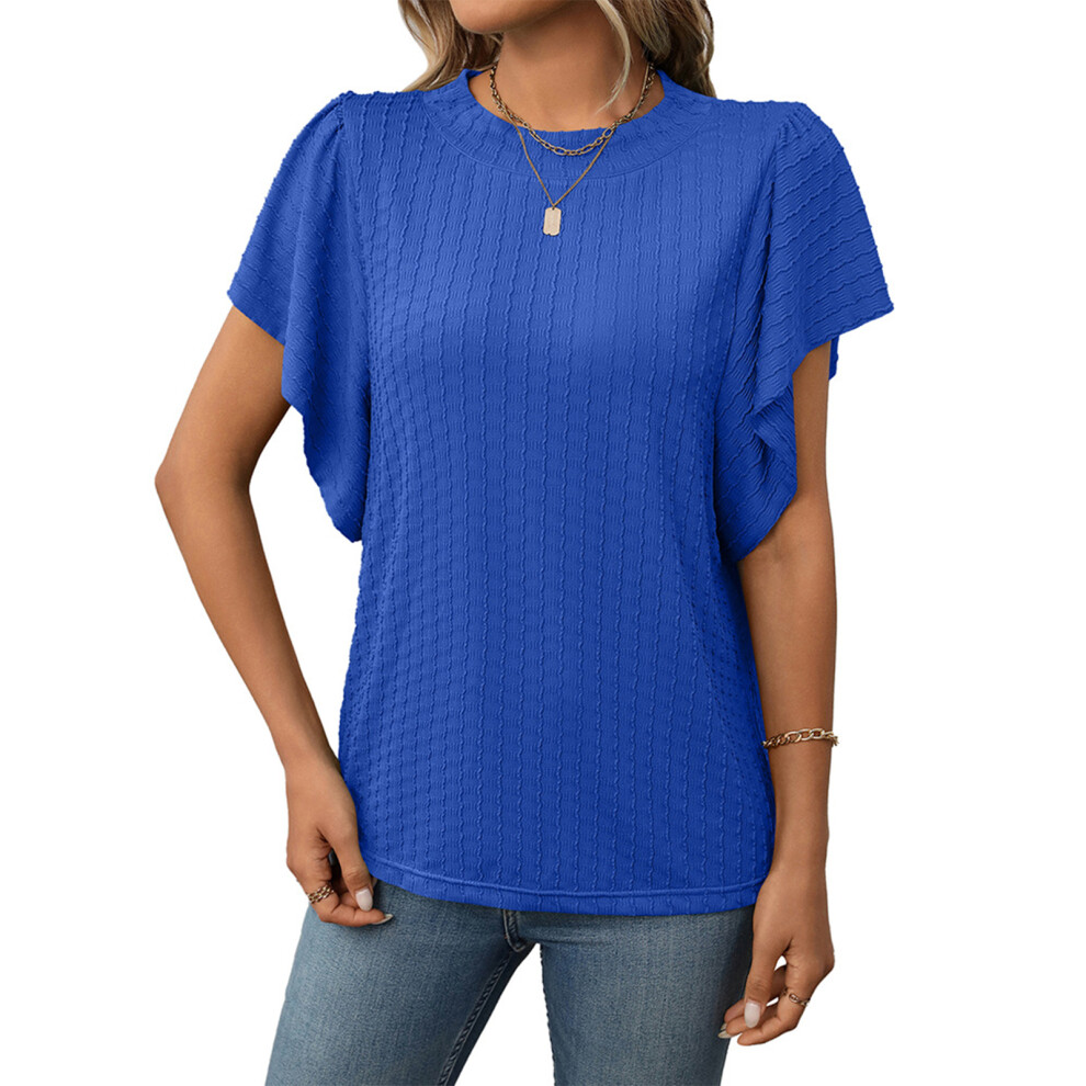 Blue Women Casual Top Business Work Blouses Shirts Short- Xl