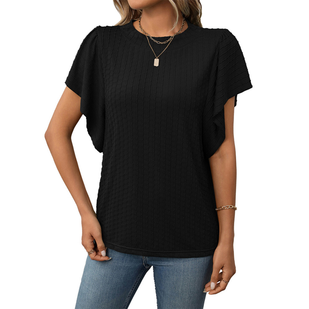 Women  Casual Top Business Work Blouses  Shirts Short-Black XL