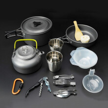 Camping Cookware Set with Kettle for 23 People, Ultralight Backpacking Pots and Pans, Durable Hard‑Anodized Build