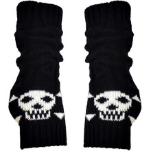 Japanese Harajuku Black Skull Gloves Women Half Finger Knitting Warm Long Glove Gothic Punk Length Sleeve