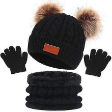 3pcs Autumn Winter Kids Hats Gloves Kit Knitted Pompom Hat Winter Warm Knit Hat Glove for Baby Boys Girls Children Scarve Glove Hats Set