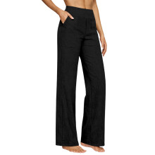 Sportliche Damen-Hose aus Baumwollleinen mit hoher-Schwarz XL