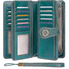Wallets for Women Genuine Leather Credit Card Holder with Rfid Blocking Large Capacity Wristlet - Peacock Blue